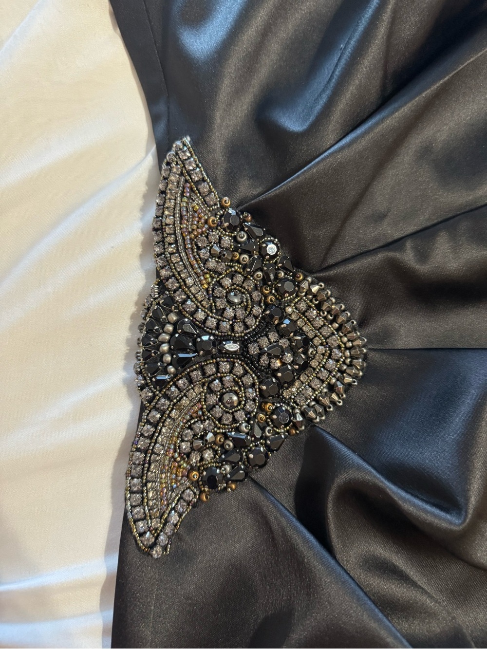 Eliza J Black One-Shoulder Satin Dress with Beaded Accent - Picture 2 of 2